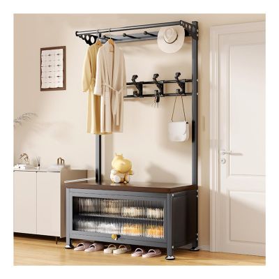 LYHXYLFT Coat Rack,3-in-1 Hall Shoe Rack,with Storage Bench Coat Rack,Industrial Entryway Furniture,for Bedroom Dormitory Living Room(Black,100 X 36 X 172cm)