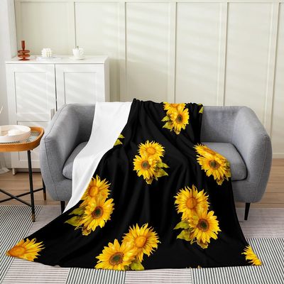 jejeloiu Black Sunflowers All Season,Bed Blanket Yellow Floral Botanical Plush Throw Blanket, Baby 30"x40" Sunflowers Flannel Fleece Blanket Yellow Sunflower All Season