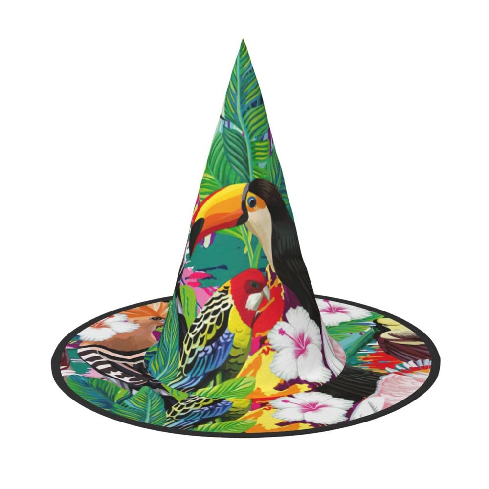 HTTUP Tropical Birds And Plant Leaf Print Stylish Vintage Hat Carnival Halloween Hat Adult Costume Accessory Themed Parties