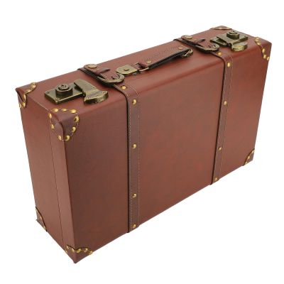 TOPINCN Travel Mini Leather Suitcase with Alloy Lock, Carry On Suitcase Small Suitcase Vintage Decorative Storage Box with Shoulder Strap for Travel Trunk Photography Props (Brown)