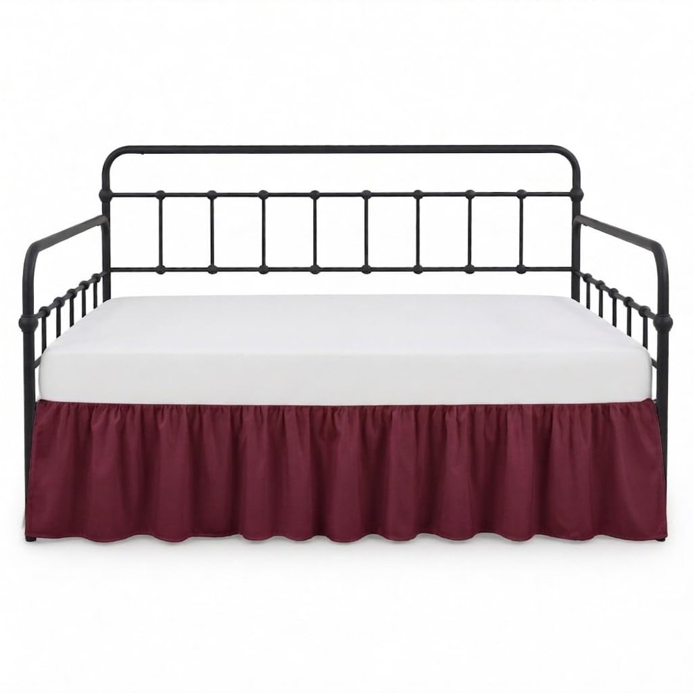 Ruffled Daybed Bed Skirt with Split Corners - Full Size 54" x 75", 16" Drop, 3-Side Coverage Dust Ruffle, Soft Brushed Microfiber, Tailored Style, Burgundy