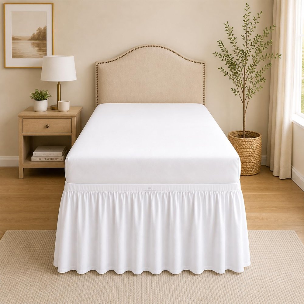 1000 Series College Dorm Room Bedskirts Twin XL Extra Long Ruffled with Split Corner Elegant Design Premium Brushed Microfiber Tailored Drop Easy Care Wrinkle Free - Twin-XL - 28" Drop, White