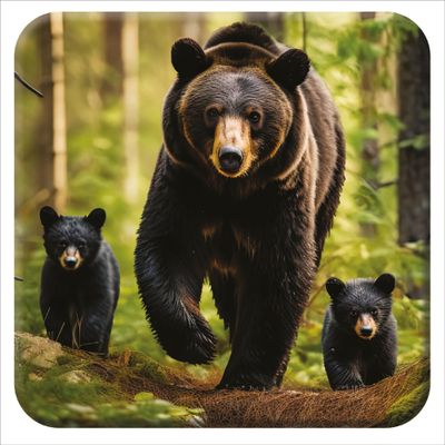 3D LiveLife Cork Coaster - Black Bear Family Stroll from Deluxebase. Lenticular 3D Cork Bear Coaster. Non-Slip Drinks mat with Original Artwork Licensed from Renowned Artist David Penfound