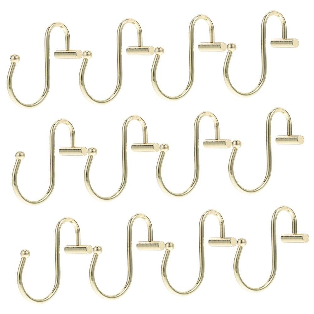 FELTECHELECTR 12pcs Bathroom Shower Curtain Hooks Sticks T-bar Rings Iron Rods Smooth Finish Fashionable for Home Decor
