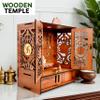 Rousrie Wooden Temple Mandir for Home with Door Cabinets | Beautiful Pooja Unit with Storage Space | with LED Light and Wall Mounts | Elegant Pooja Mandir for Home Big Size(H-17.3, L-11, B-10.6 inch) view 4