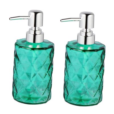 Anneome 2pcs Bathroom Accessory Diamond Stripe Glass Shampoo Dispenser Pump Bottle