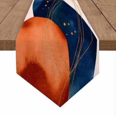 DecorLovee Navy Blue Burnt Orange Table Runner for Kitchen Dining Room Buffet, Boho Artwork Geometric Modern Non-Slip Dresser Scarves Tablecloth for Cafe Indoor Outdoor Parties 13120 Inches Long