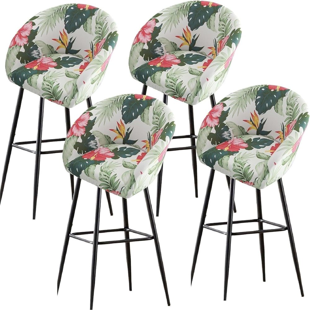 Bar Stools Cover,Short Back Chair Cover, Swivel Chair Slipcovers with Back, Stretch Bar Stool Chair Slipcovers with Round Backs Arms Curved Accent,Counter Bar Stool Cover for Armchair,Kitchen(H5,4PCS)