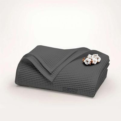 100% Cotton Waffle Weave Bed Blanket - Soft, Breathable, and Lightweight Thermal Blanket for All-Season - Home Decor Blanket for Sofa, Bed, Chair - Dark Grey - Soft Woven Blanket - Twin (66"x90")