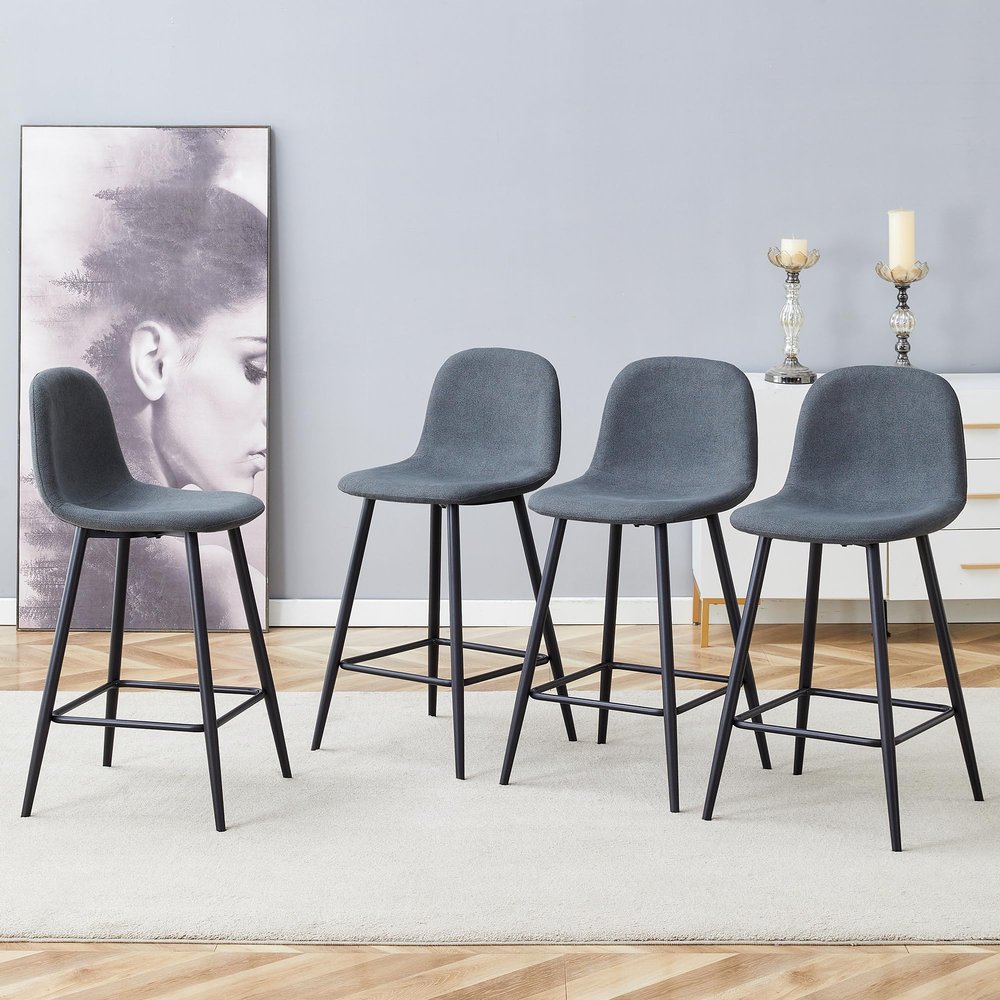 24 Inch Bar Stools Set of 4,Counter Height Bar Stools with Metal Leg Footrest,Modern Barstools Grey Bar Chairs for Kitchen Island,Pub