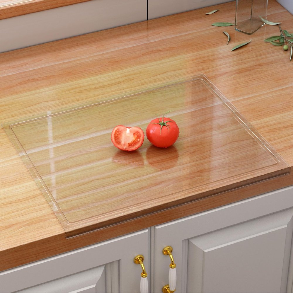 NAURLEF Clear Large Cutting Board with Juice Groove, Food-Grade, Anti-Slip, Ideal Choice for Kitchen Countertop Dcor