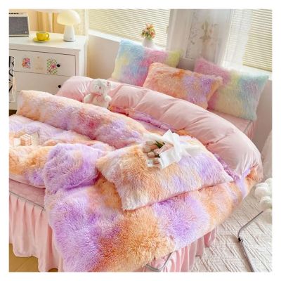 Luxury Solid Color Plush Plush Plush Warm Scrunchy Girls Bedding Set Duvet Cover Set Bed Skirt Pillowcase,Bedding