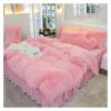 Luxury Solid Color Plush Plush Plush Warm Scrunchy Girls Bedding Set Duvet Cover Set Bed Skirt Pillowcase,Bedding view 2