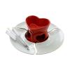 KHAOL Heart Shape Ceramic Butter Warmer Set Ceramics Fondue Pot Melting Pot Set, Cheese Fondue Sets with Forks and Trays for Housewarming(Red) view 1