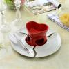 KHAOL Heart Shape Ceramic Butter Warmer Set Ceramics Fondue Pot Melting Pot Set, Cheese Fondue Sets with Forks and Trays for Housewarming(Red) view 2