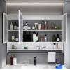 Bathroom Wall Cabinet with Mirror, Rectangle with Towel Bar Mirror, Wall Mounte Mirror with Storage, Easy to Install, Explosion-Proof, for Living Room, Bedroom, Bathroom, Entryway(Black,90x70cm/35.4x2 view 2