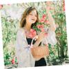 Pink Woven Flower Basket Wedding Handheld Wood Display Decor view 3