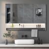 Bathroom Wall Cabinet with Mirror, Rectangle with Towel Bar Mirror, Wall Mounte Mirror with Storage, Easy to Install, Explosion-Proof, for Living Room, Bedroom, Bathroom, Entryway(White,90x70cm/35.4x2 view 1