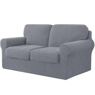 5 Piece Couch Cover for 2 Cushion Couch Loveseat Cover, Spandex Stretch Sofa Cover with Two Separate Backrests and Cushions Sofa Slipcover with Elastic Bottom-Light Grey-2 Seater