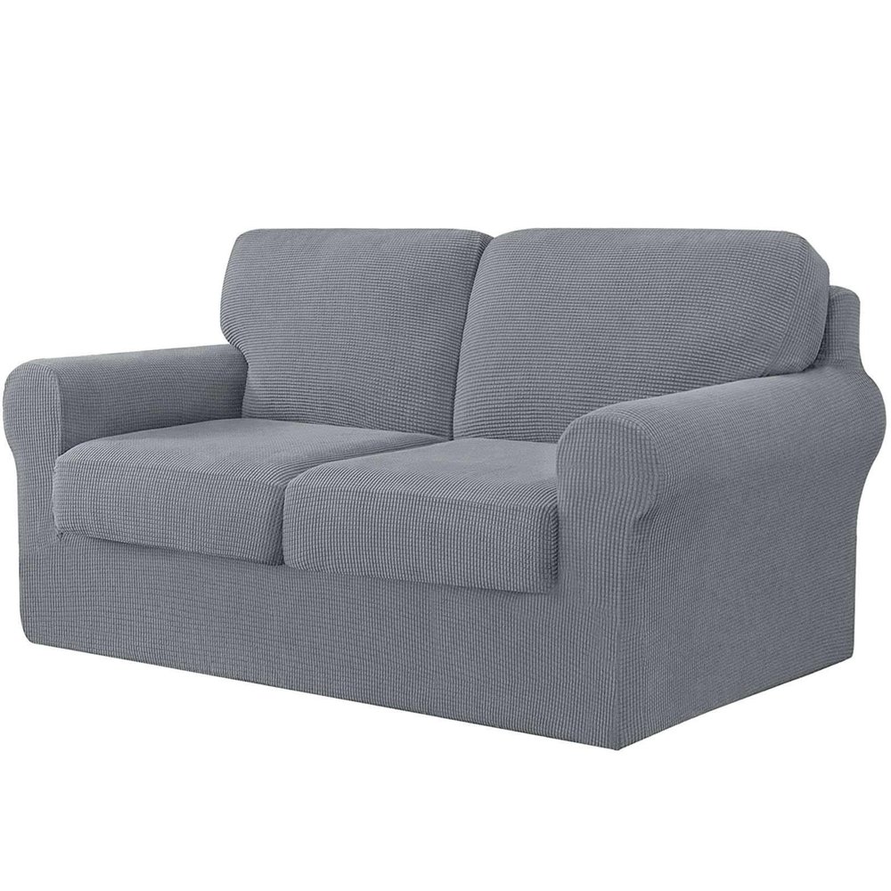 5 Piece Couch Cover for 2 Cushion Couch Loveseat Cover, Spandex Stretch Sofa Cover with Two Separate Backrests and Cushions Sofa Slipcover with Elastic Bottom-Light Grey-2 Seater