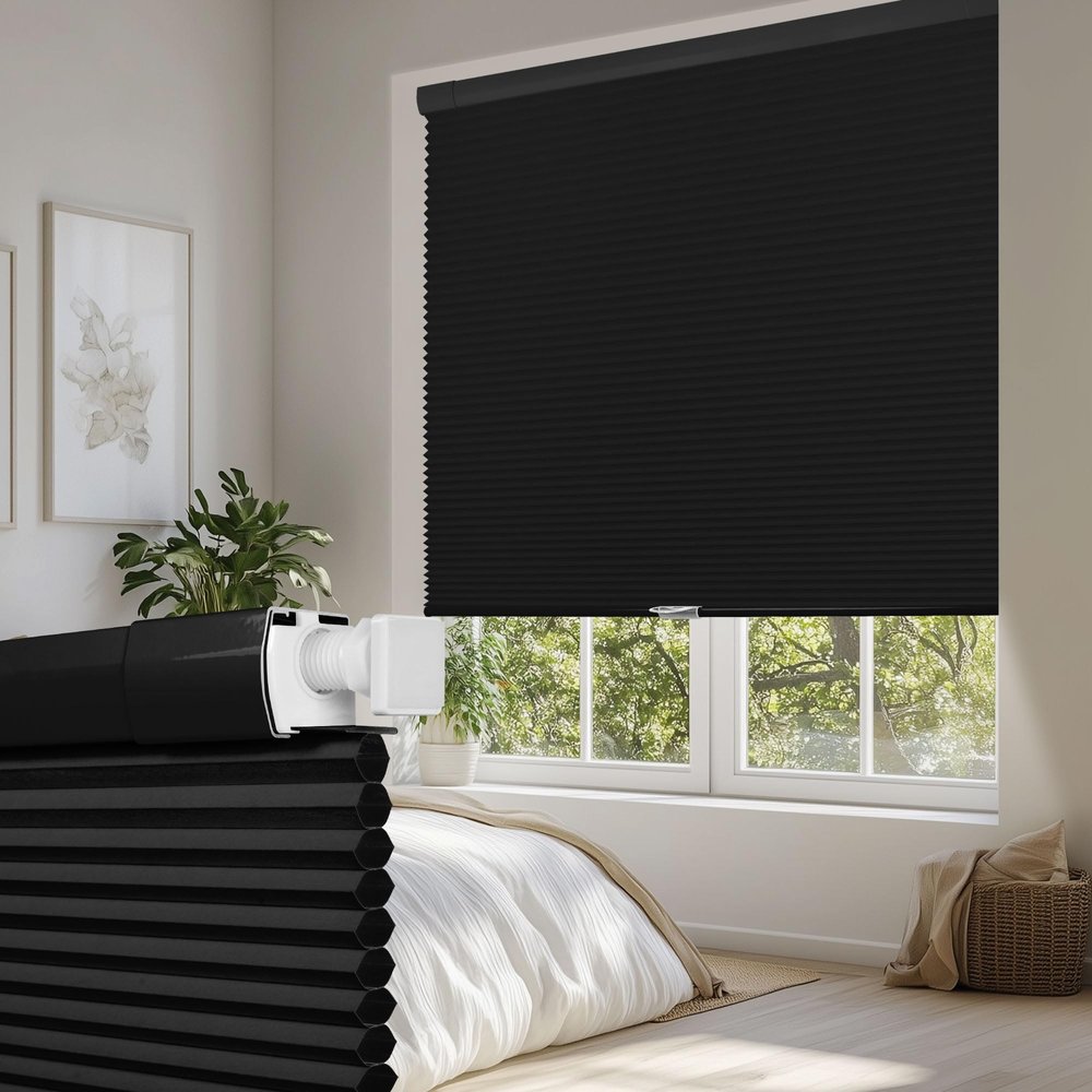 BERISSA No Drill No Tools Cordless Blackout Cellular Shades Black,75"Wx72"H