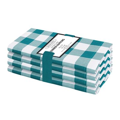 Cotton Clinic Cloth Napkins Gingham Check 100% Cotton 20x20 Inch Set of 4 - Soft Durable Washable - Perfect for Dining Weddings Parties Holidays Easter and Everyday Use Table Dinner Napkins Teal Green