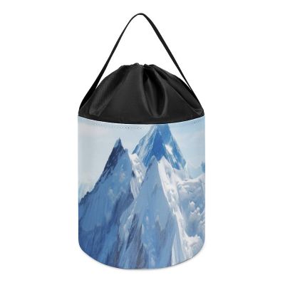 Snow Mountain Scenery Toy Storage Drawstring Bags Reusable Organizing Bucket Bags Building Block Storage Bag Travel Bag Case with Visible Top for Building Blocks Tiles Board Game