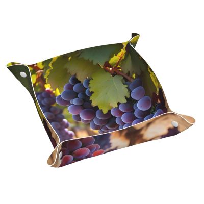 Desert Grapes Printed Leather Tray, Four-Corner snap Design, Unfold it into a Square, Suitable for Storing Small Items