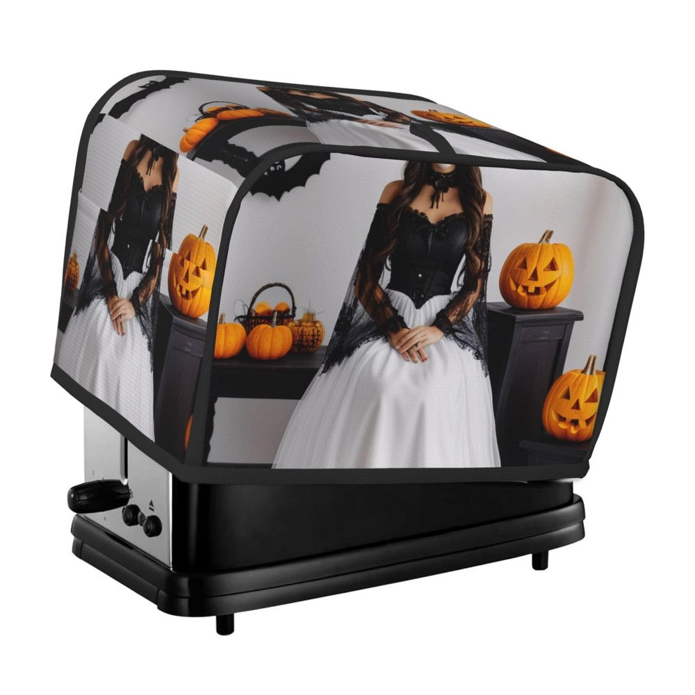 2 slice Toaster Cover, Halloween Print Bread Machine Covers with Pockets for Kitchen Counter 11.4''x7.9''x7.5''