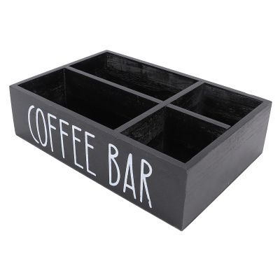 BTSEURY Coffee Station Organizer with Divider, Wooden Coffee Bar Accessories Storage Box Tea Bags Coffee Pods Holder for Countertop Kitchen, Coffee Station Storage Box (Black)