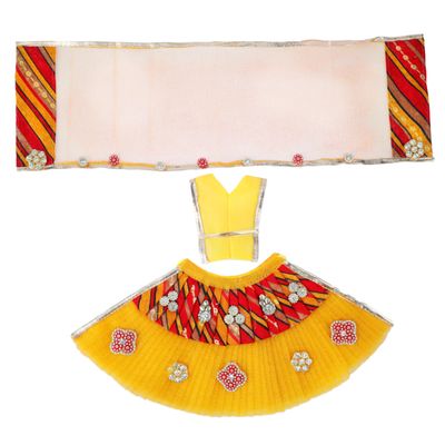 Durga Devi Dress Mata poshak Puja Cloth lehanga Chunari- Yellow,Red (5")