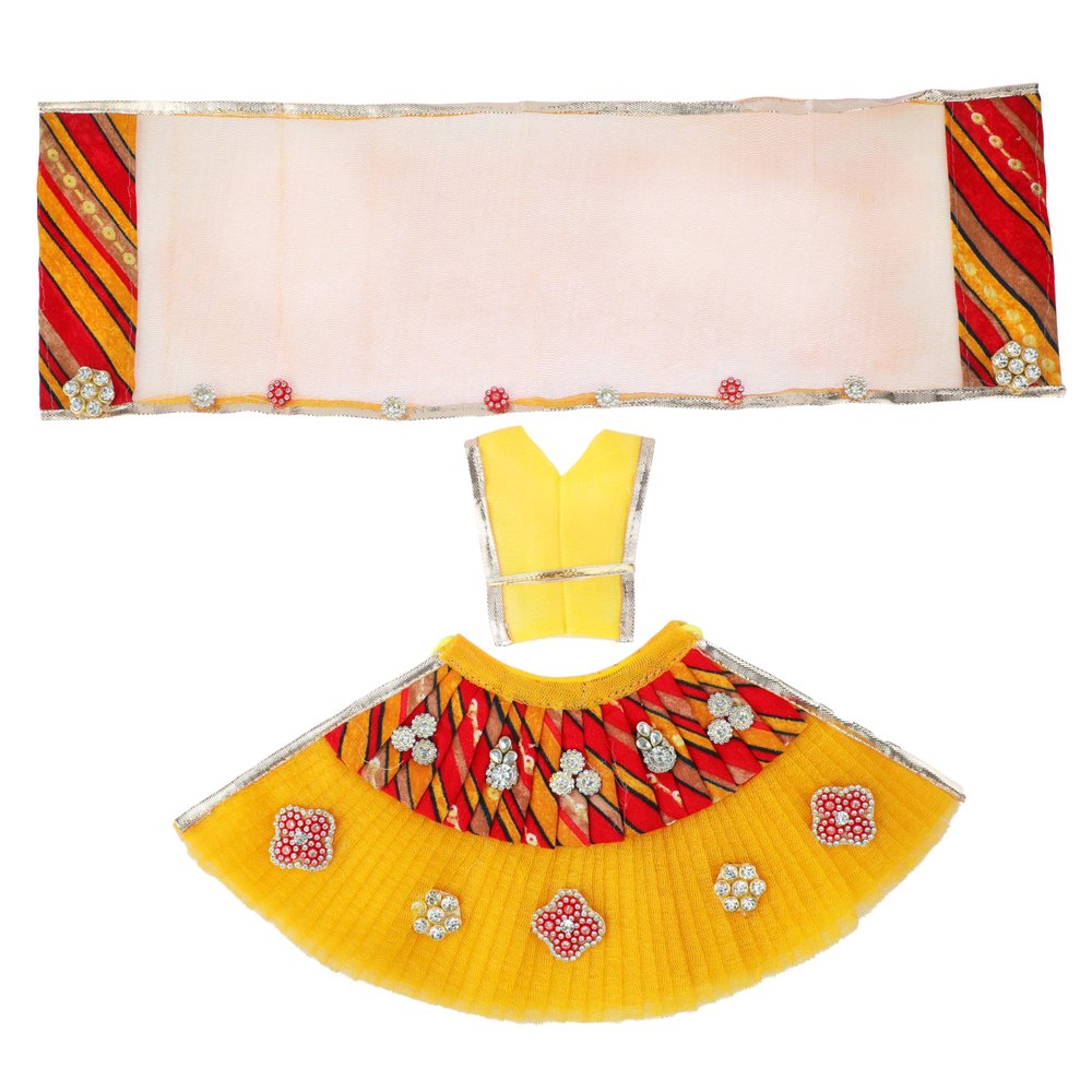 Durga Devi Dress Mata poshak Puja Cloth lehanga Chunari- Yellow,Red (5")