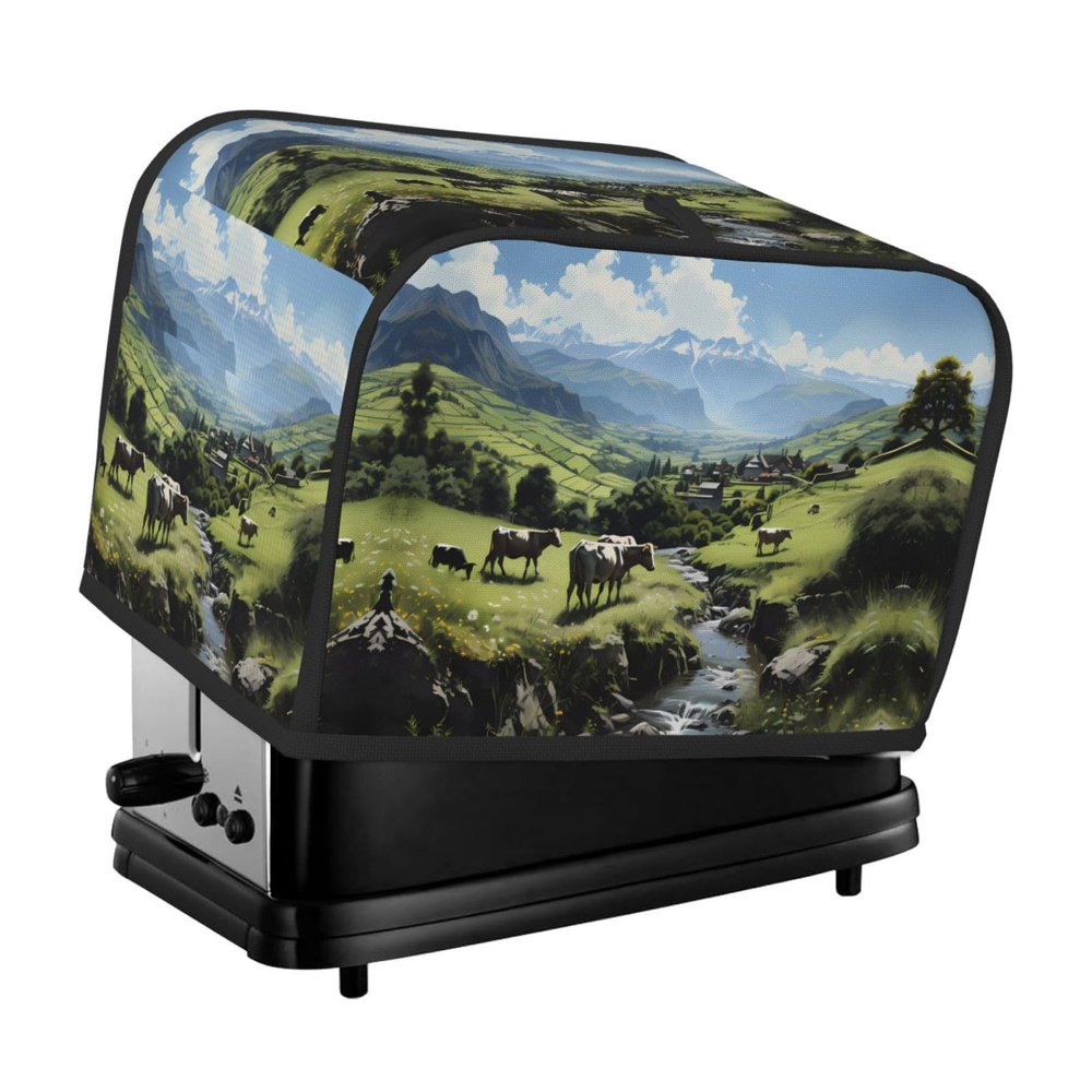 Alpine Farm Cows Toaster cover, suitable for wide slot design, with side storage bag, easy to clean, dustproof, suitable for kitchen.