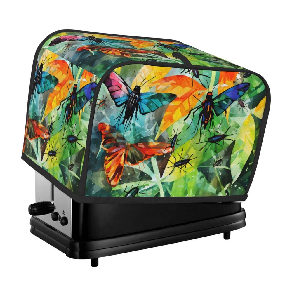 Insects of all kinds Toaster cover, suitable for wide slot design, with side storage bag, easy to clean, dustproof, suitable for kitchen.