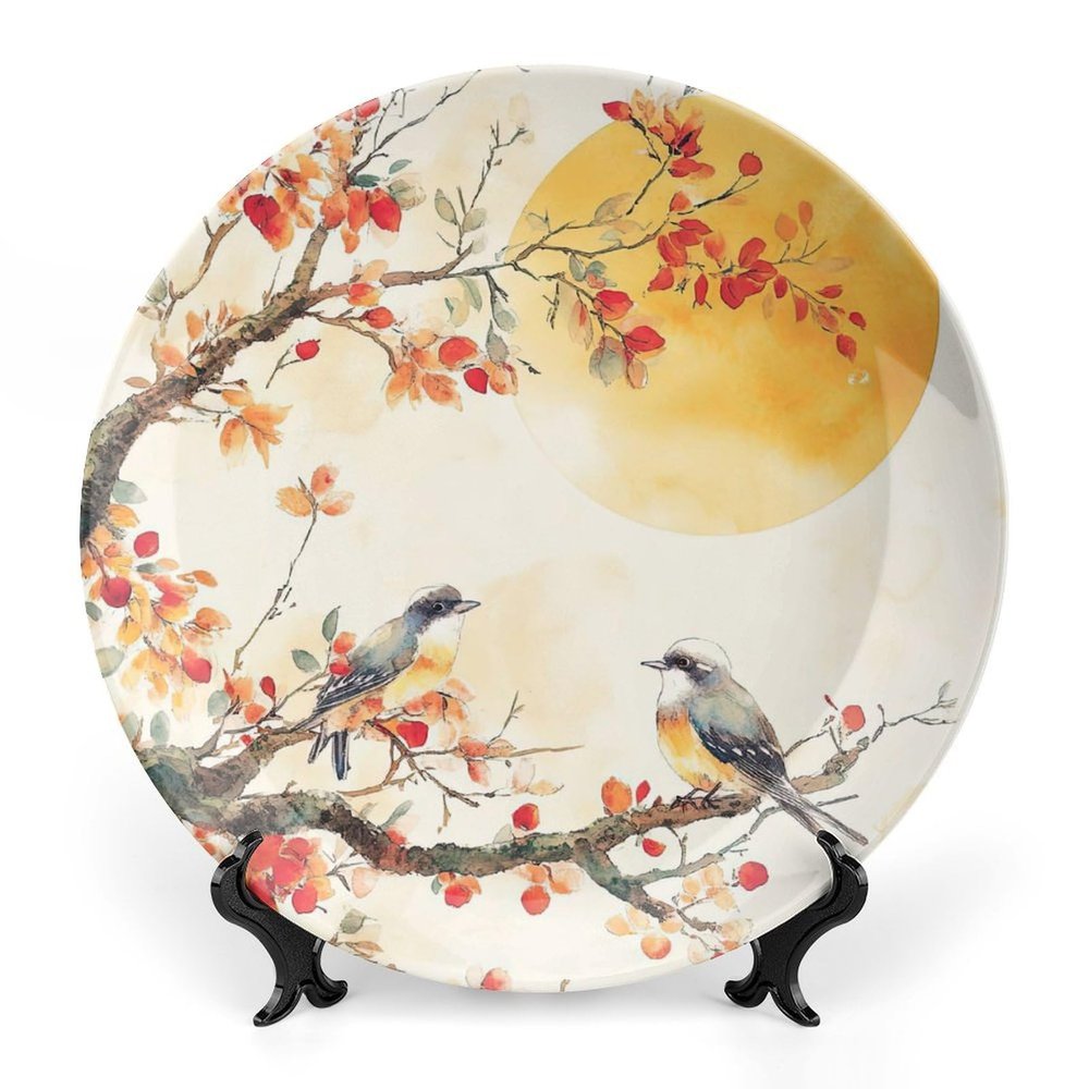BHTLARNGY Ceramic Decorative Plate, Decorative Dish with Stand, Bone China Decorative Plates Art Porcelain Plate for Living Room Hallway Table Decor