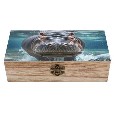AQRJKHD Wooden Storage Box Diving Hippo Container with Hinged Lid And Front Clasp Keepsake Box Natural Wood Case Storage Jewelry Box Cabinet Organizers Containers for Crafts Art Hobbies