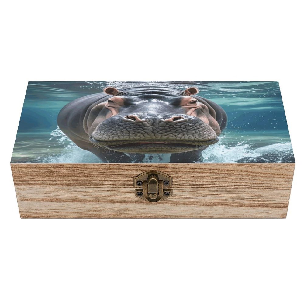 AQRJKHD Wooden Storage Box Diving Hippo Container with Hinged Lid And Front Clasp Keepsake Box Natural Wood Case Storage Jewelry Box Cabinet Organizers Containers for Crafts Art Hobbies