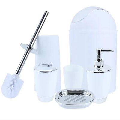 BNDDZBN Soap Dispenser Bathroom Set 6Pcs Bathroom Set - Toothbrush Holder, Soap Dish, Dispenser, Tumbler & Toilet Brush - Green & White Accessories(White)