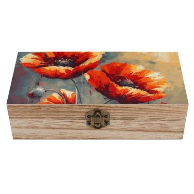AQRJKHD Wooden Storage Box Simple Flower Oil Painting Container with Hinged Lid And Front Clasp Keepsake Box Natural Wood Case Storage Jewelry Box Cabinet Organizers Containers for Crafts Art Hobbies