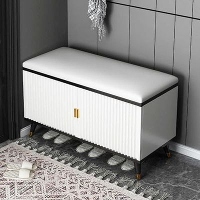 Shoe Rack Bench with Door - Modern Slim Hidden Shoe Cabinet Organizer for High Heels, Entryways, Hallways, Closets - Shoe Storage Bench with Seat