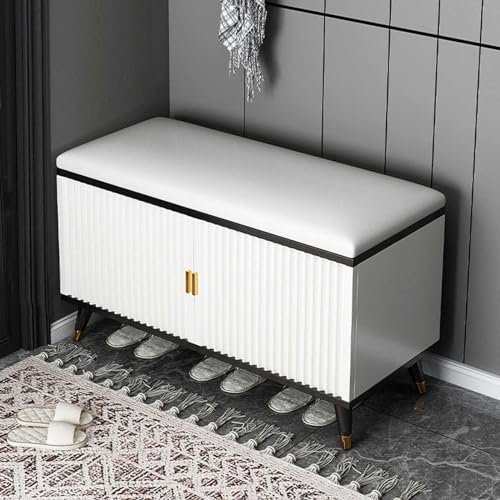 Shoe Rack Bench with Door - Modern Slim Hidden Shoe Cabinet Organizer for High Heels, Entryways, Hallways, Closets - Shoe Storage Bench with Seat