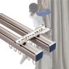 WUGUOK Curtain Conjoined Double Track, Ceiling Wall-Mounted Sliding Curtain Rail Aluminum Curtain Rods for Room Partition Living Room with Installation Accessories(Champagne,80cm/2.6ft) view 2