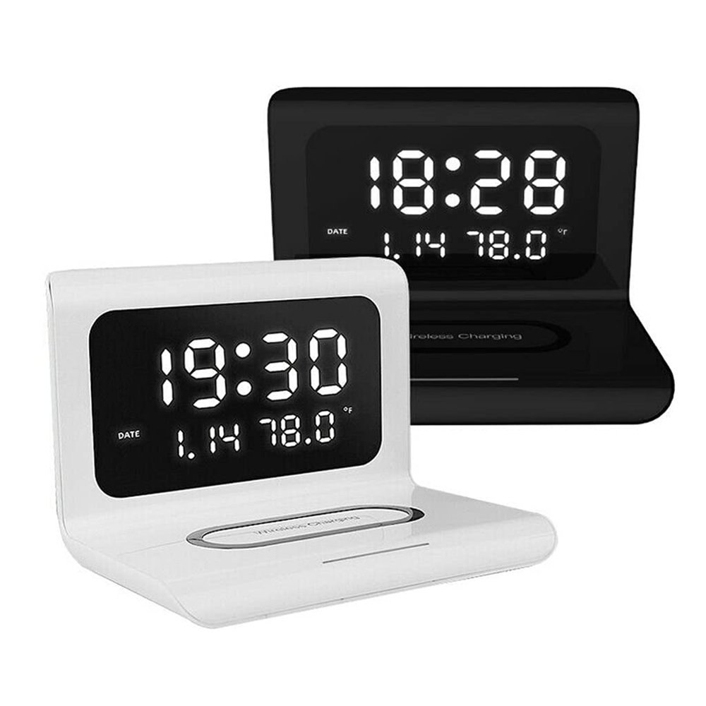 3 in 1 Desktop Digital Alarm Clock with Phone ChargerFast Charging Time Temperature (E 1)