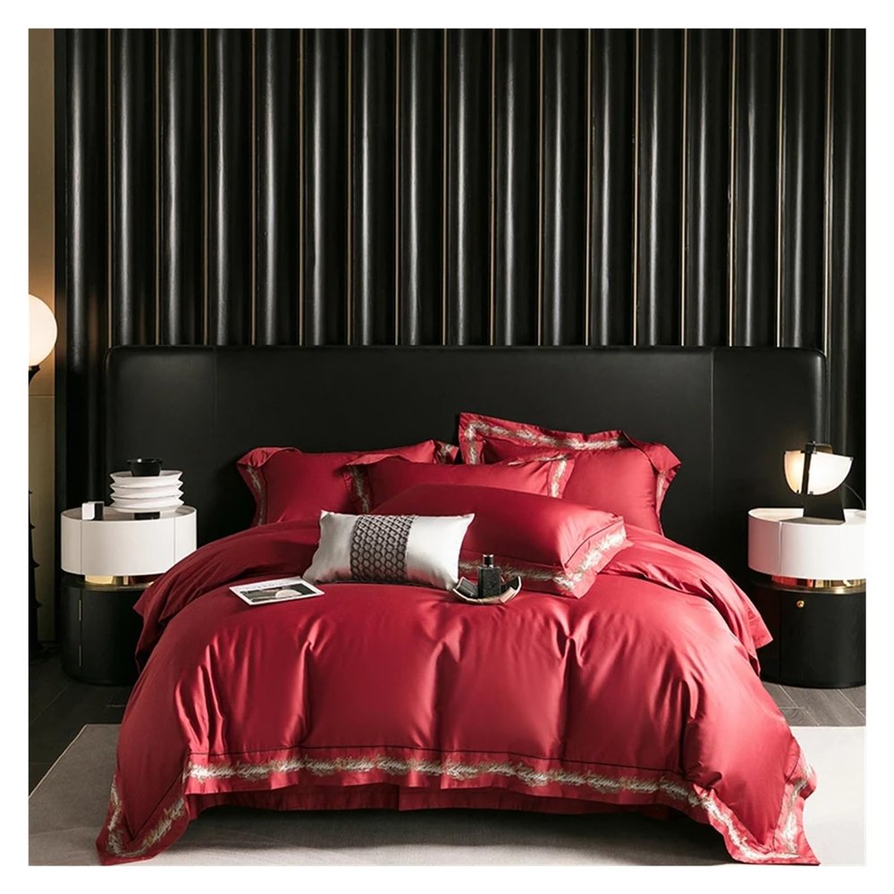 1000TC Egyptian Cotton Jacquard Embroidery Luxury Bedding Set Champagne Gold Black Patchwork Duvet Cover Bed Sheet Pillowcases,Bed