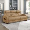 Lexicon Power Reclining Sofa, Faux Leather Dual Recliners, Center Drop-Down Table, Power Headrest, Cup Holders, Storage Arms, Charging Ports, LED Lighting, Home Theater Seating for Living Room, Brown view 1