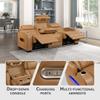 Lexicon Power Reclining Sofa, Faux Leather Dual Recliners, Center Drop-Down Table, Power Headrest, Cup Holders, Storage Arms, Charging Ports, LED Lighting, Home Theater Seating for Living Room, Brown view 3