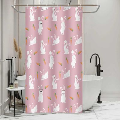 Simsant Easter Rabbit Shower Curtain, Funny Animals Pink Rabbit 36x72 Bathroom Bathtubs Decor, Polyester Fabric Spring Cute Flower Bunny Bathroom Accessories Modern Aesthetic Bath Curtain with Hooks