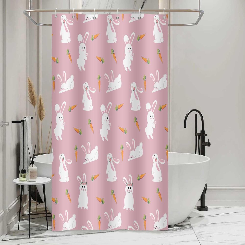 Simsant Easter Rabbit Shower Curtain, Funny Animals Pink Rabbit 36x72 Bathroom Bathtubs Decor, Polyester Fabric Spring Cute Flower Bunny Bathroom Accessories Modern Aesthetic Bath Curtain with Hooks