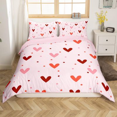 jejeloiu Heart Bedding Set King Size Cute Comforter Cover Set for Boys Girls Teens Valentine's Day Duvet Cover Kawaii Bedspread Cover Room Decor Peach Pink Quilt Cover,No Comforter