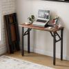 Frylr Small Folding Computer Desk 35.8 Inch Portable Table for Craft and Study, Lightweight Desk for Small Spaces, Foldable Laptop Table Built-in AC/USB Outlets for Convenience, Dark Walnut view 1